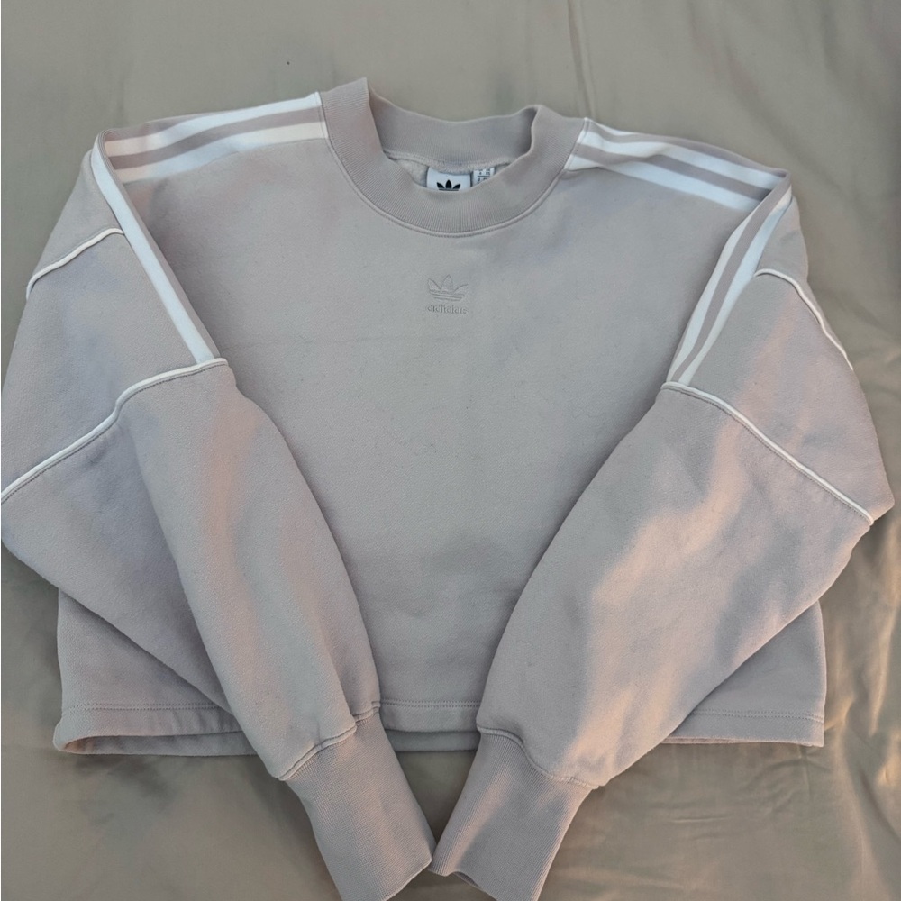 Adidas Light Gray Cropped Crewneck Sweatshirt